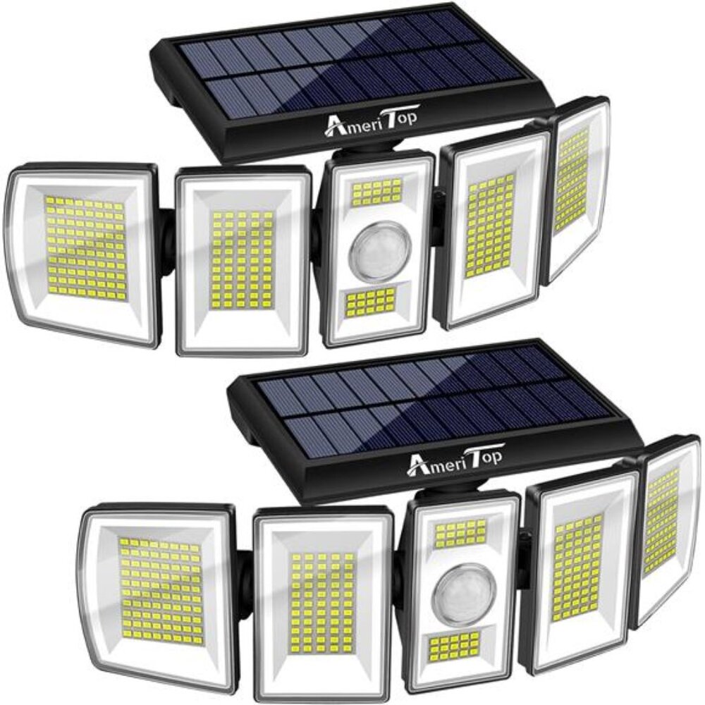 Solar Lights Outdoor 300 LED 7000K Motion Sensor Lights Cordless;5 Heads